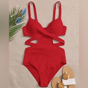 NWOT SHEIN Red Cutout Twist Underwire One-Piece Swimsuit – Size M